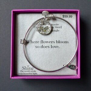 Shine Fine Stainless Steel Adjustable Bangle Flowers Bloom New